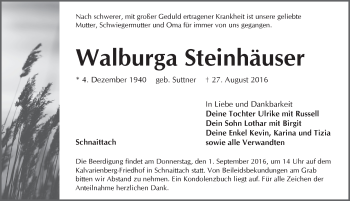 Traueranzeige von Walburga Steinhäuser von Pegnitz-Zeitung