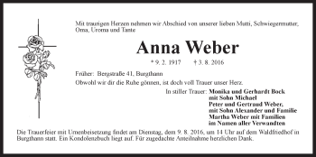 Traueranzeige von Anna Weber von Der Bote