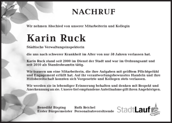 Traueranzeige von Karin Ruck von Pegnitz-Zeitung