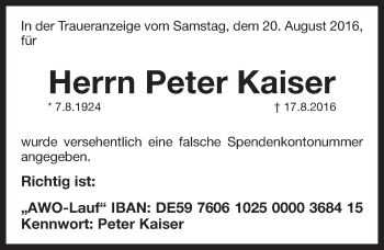 Traueranzeige von Peter Kaiser von Pegnitz-Zeitung