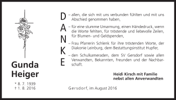 Traueranzeige von Gunda Heiger von Der Bote