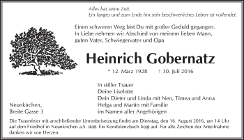 Traueranzeige von Heinrich Gobernatz von Pegnitz-Zeitung
