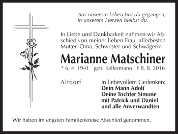 Traueranzeige von Marianne Matschiner von Der Bote