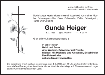 Traueranzeige von Gunda Heiger von Der Bote