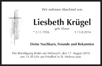 Traueranzeige von Liesbeth Krügel von Pegnitz-Zeitung