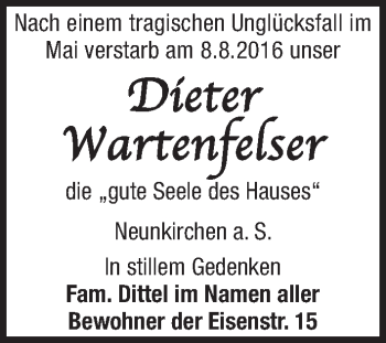 Traueranzeige von Dieter Wartenfelser von Pegnitz-Zeitung