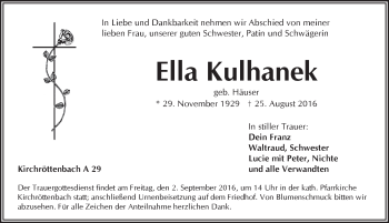 Traueranzeige von Ella Kulhanek von Pegnitz-Zeitung