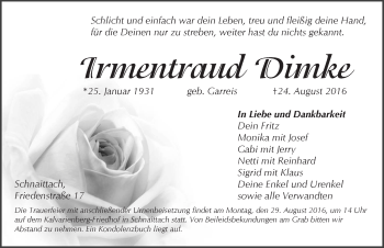 Traueranzeige von Irmentraud Dimke von Pegnitz-Zeitung