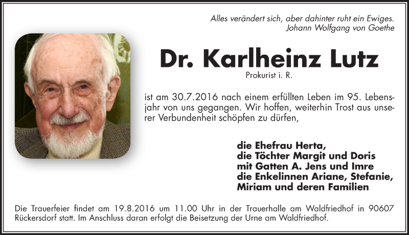  Traueranzeige für Karlheinz Lutz vom 13.08.2016 aus Pegnitz-Zeitung
