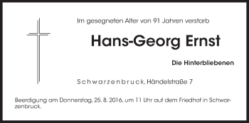 Traueranzeige von Hans-Georg Ernst von Der Bote