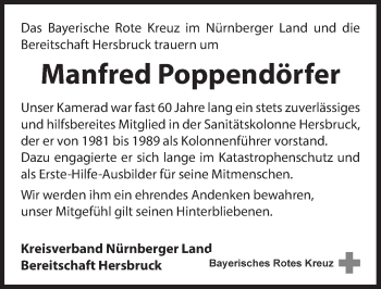 Traueranzeige von Manfred Poppendörfer von Hersbrucker Zeitung