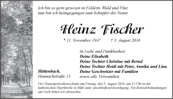 Traueranzeige von Heinz Fischer von Pegnitz-Zeitung