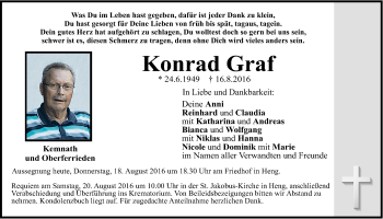 Traueranzeige von Konrad Graf von Der Bote