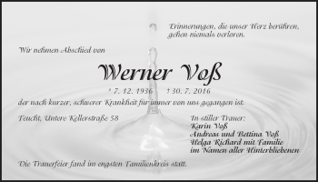 Traueranzeige von Werner Voß von Der Bote