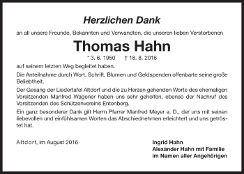 Traueranzeige von Thomas Hahn von Der Bote