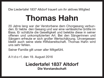 Traueranzeige von Thomas Hahn von Der Bote