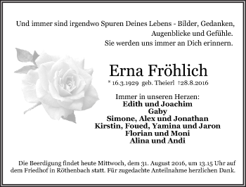 Traueranzeige von Erna Fröhlich von Pegnitz-Zeitung