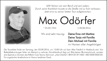 Traueranzeige von Max Odörfer von Hersbrucker Zeitung