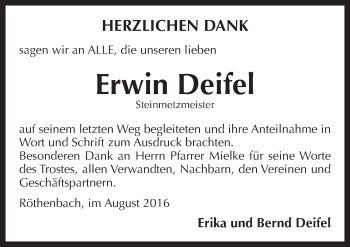 Traueranzeige von Erwin Deifel von Pegnitz-Zeitung