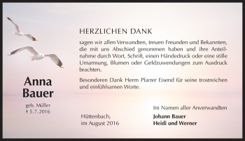 Traueranzeige von Anna Bauer von Pegnitz-Zeitung