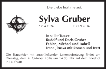 Traueranzeige von Sylva Gruber von N-Land