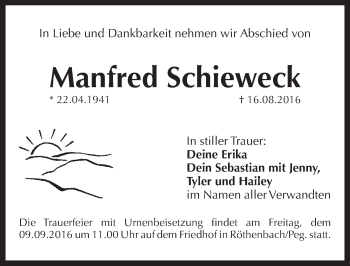Traueranzeige von Manfred Schieweck von Pegnitz-Zeitung