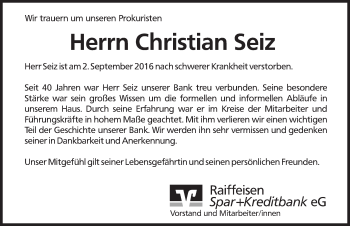 Traueranzeige von Christian Seiz von Pegnitz-Zeitung
