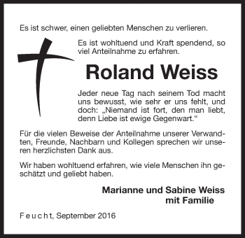 Traueranzeige von Roland Weiss von Der Bote
