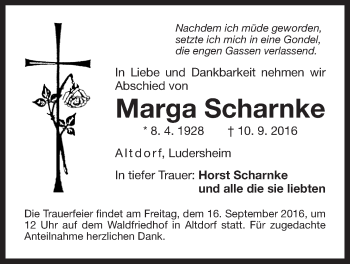 Traueranzeige von Marga Scharnke von Der Bote
