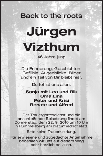 Traueranzeige von Jürgen Vizthum von Der Bote