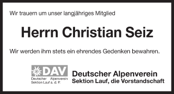 Traueranzeige von Christian Seiz von Pegnitz-Zeitung