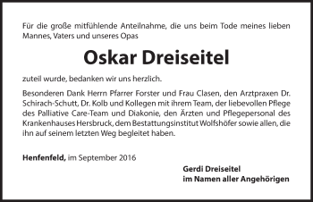 Traueranzeige von Oskar Dreiseitel von Hersbrucker Zeitung