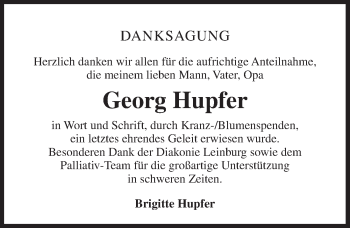 Traueranzeige von Georg Hupfer von Pegnitz-Zeitung