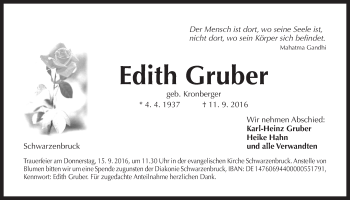 Traueranzeige von Edith Gruber von Der Bote