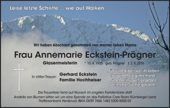 Traueranzeige von Annemarie Eckstein-Prägner von Der Bote