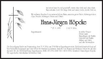Traueranzeige von Hans Jürgen Höpcke von Der Bote