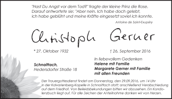Traueranzeige von Christoph Gerner von Pegnitz-Zeitung