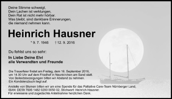 Traueranzeige von Heinrich Hausner von Pegnitz-Zeitung