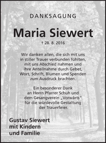 Traueranzeige von Maria Siewert von Der Bote