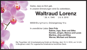 Traueranzeige von Waltraud Lorenz von Der Bote