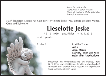 Traueranzeige von Lieselotte Jeske von N-Land