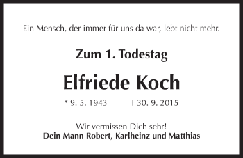 Traueranzeige von Elfriede Koch von Der Bote