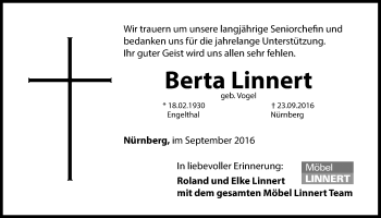 Traueranzeige von Berta Linnert von Der Bote