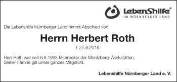 Traueranzeige von Herbert Roth von Pegnitz-Zeitung