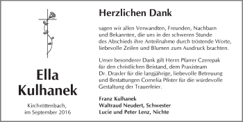 Traueranzeige von Ella Kulhanek von Pegnitz-Zeitung