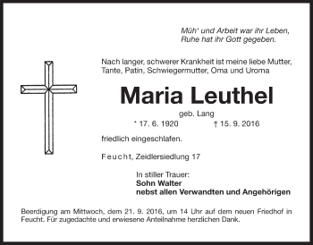 Traueranzeige von Maria Leuthel von Der Bote
