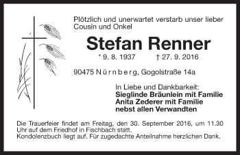 Traueranzeige von Stefan Renner von Der Bote