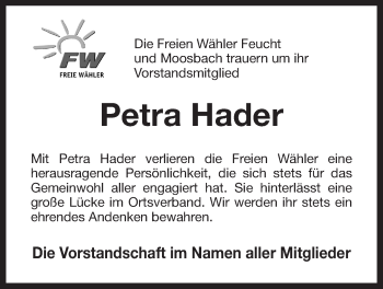 Traueranzeige von Petra Hader von Der Bote