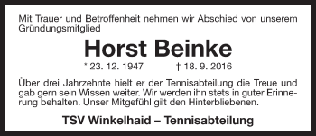 Traueranzeige von Horst Beinke von N-Land