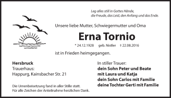 Traueranzeige von Erna Tornio von Hersbrucker Zeitung